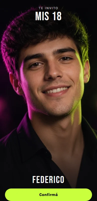 Invitación de los 18 de Federico en un celular