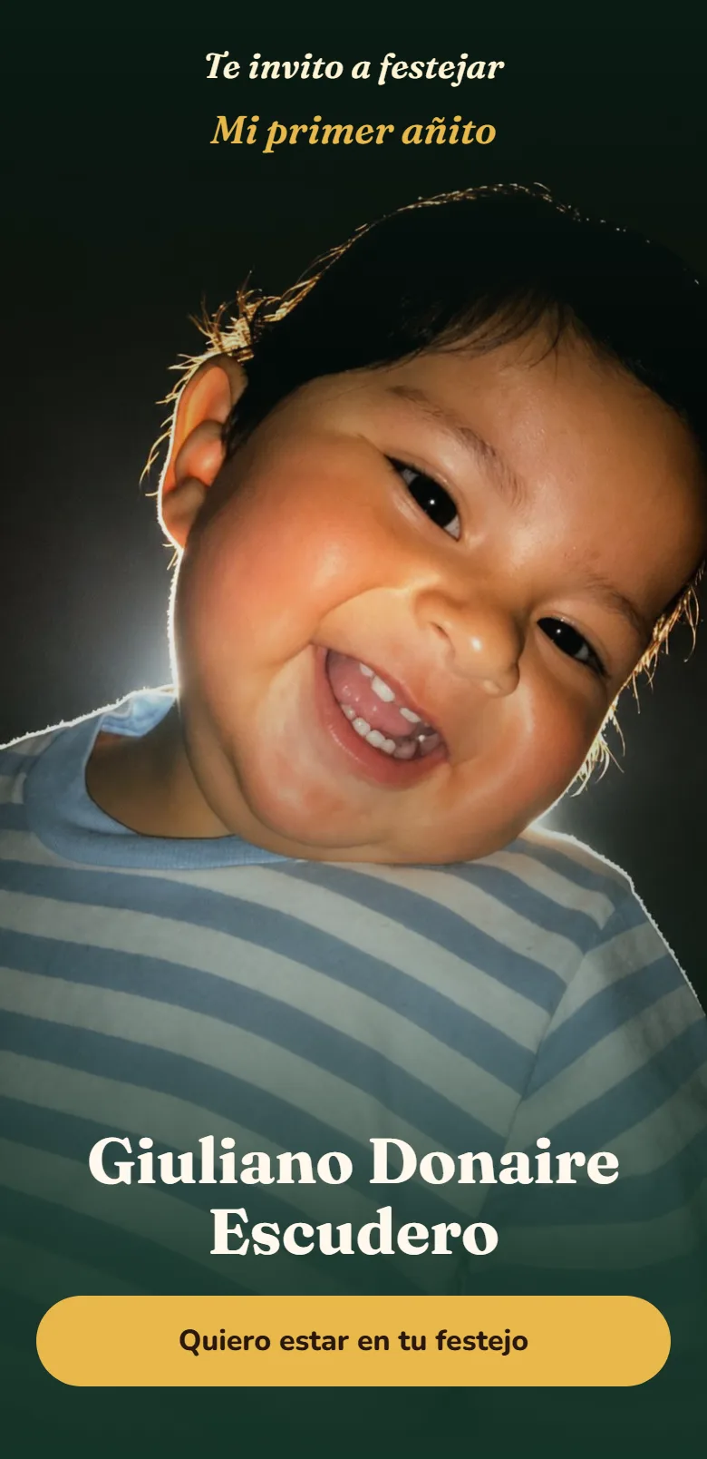Invitación de cumple de Giuliano en un celular